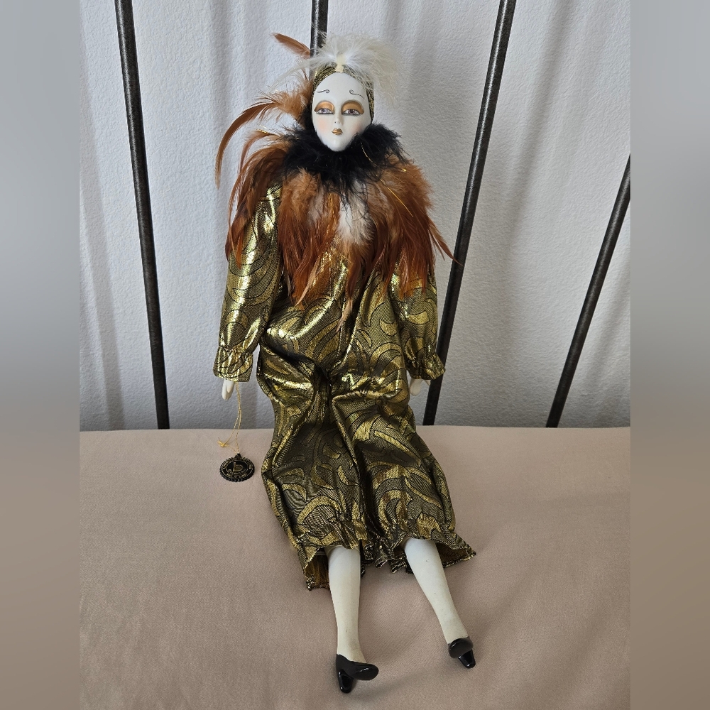 Vintage Gold and Black Harlequin Doll